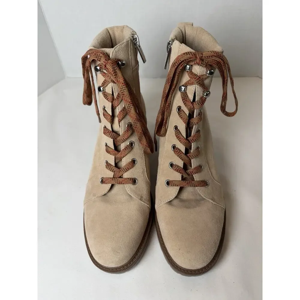 Vince Camuto Leather-Suede Lace-up Ankle Boots Sz 8.5 M Gaviana Figi